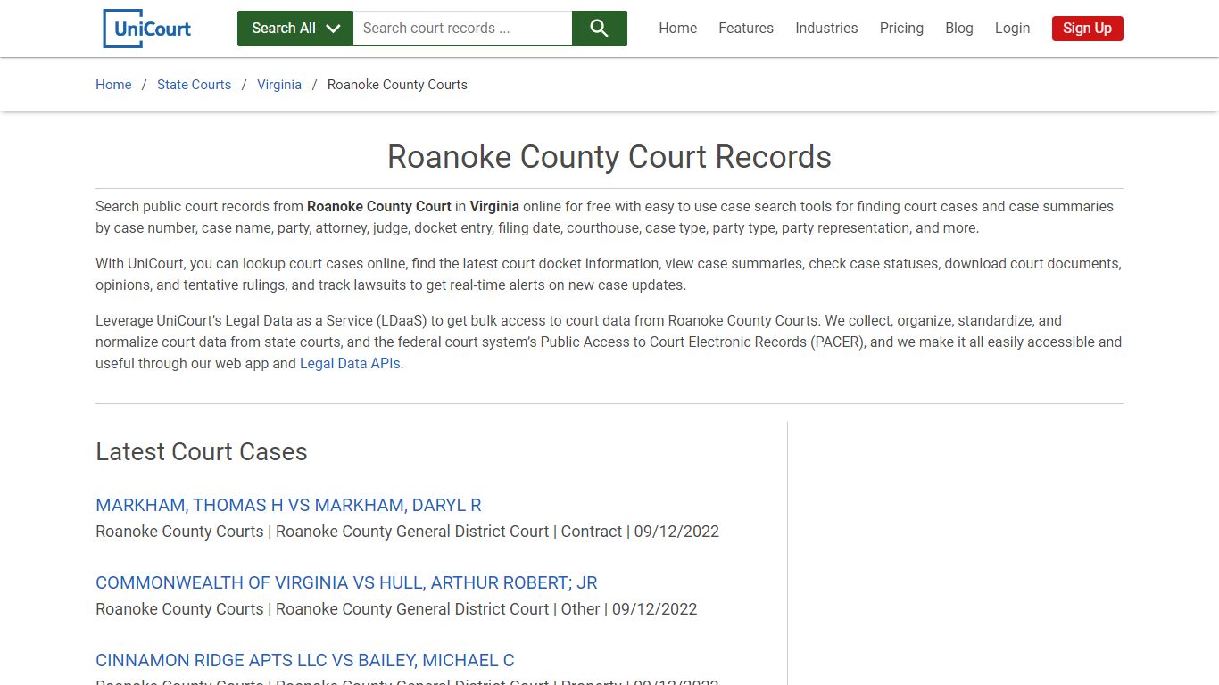 Roanoke County Court Records | Virginia | UniCourt